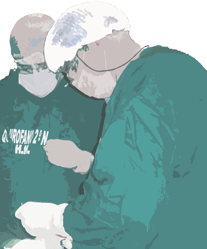 Dos cirujanos operando a un paciente